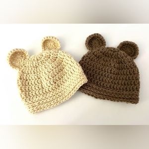 Handmade crochet baby bear beanie